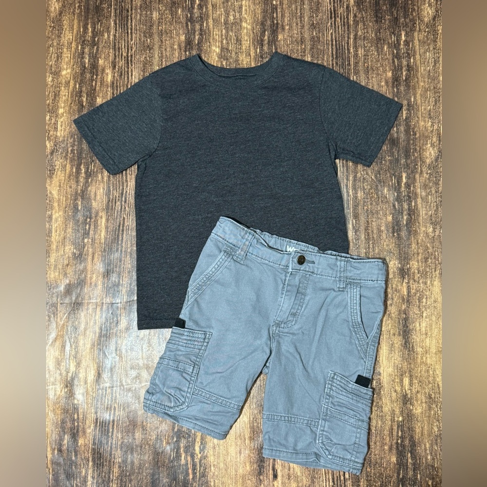 Boys Grey Khaki Carpenter Shorts and Tee Set